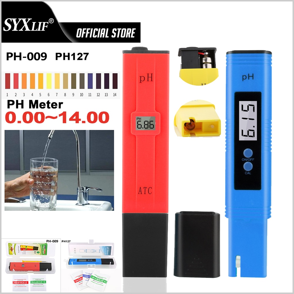 SYXLIF 휴대용 PH 미터 디지털 워터 테스터 디지털 0  14 PH 미터 테스터 물 순도 수족관 필터 휴대용 ph 물